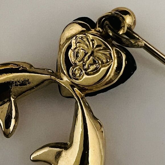 Vintage Weekenders Paua Shell Kissing Dolphins Heart Dangle Earrings Gold 1445 - Picture 6 of 10
